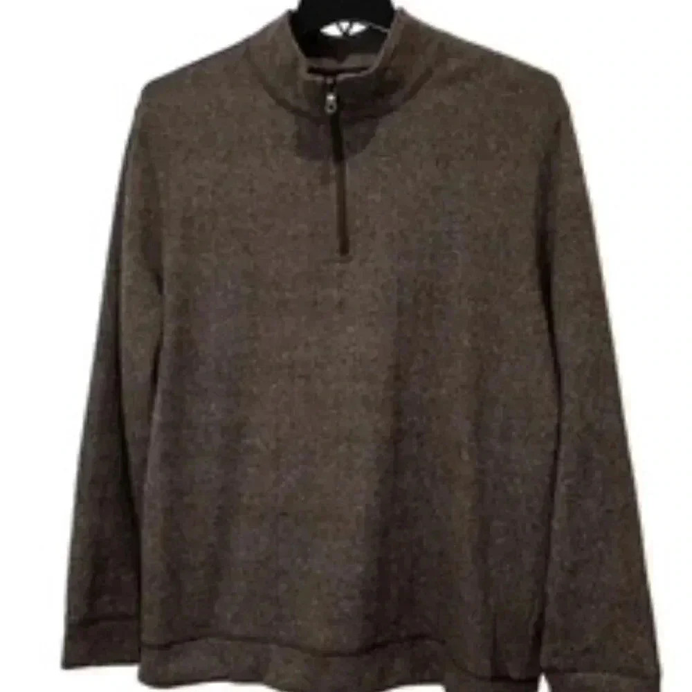 Croft And Barrow 1/4 Zip Mens Sweater Brown Herringbone Long‎ Sleeve Size XL